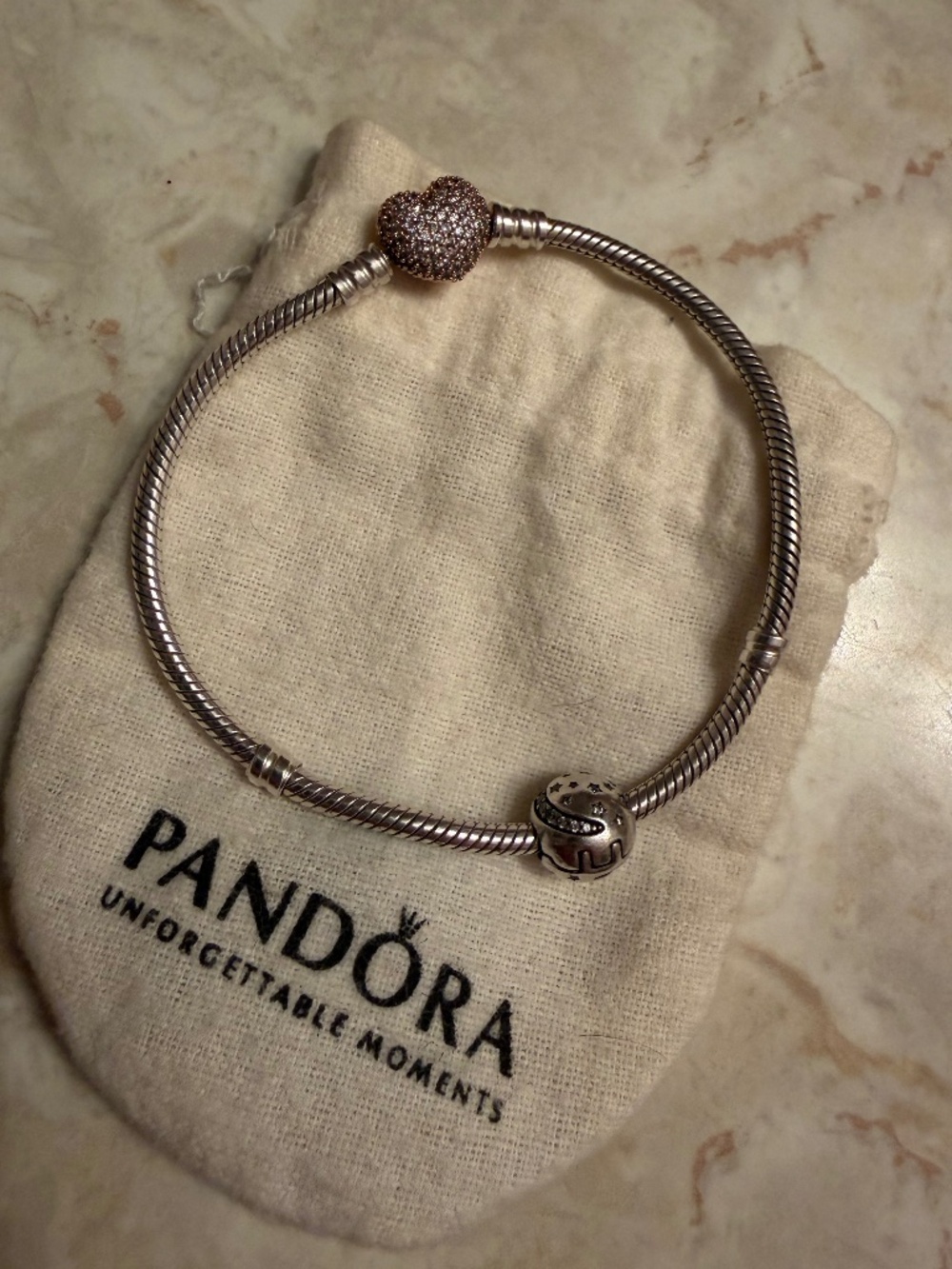 Pandora Pave Heart Clasp Snake Chain Bracelet - 925 silver and Rose gold - Picture 2 of 7